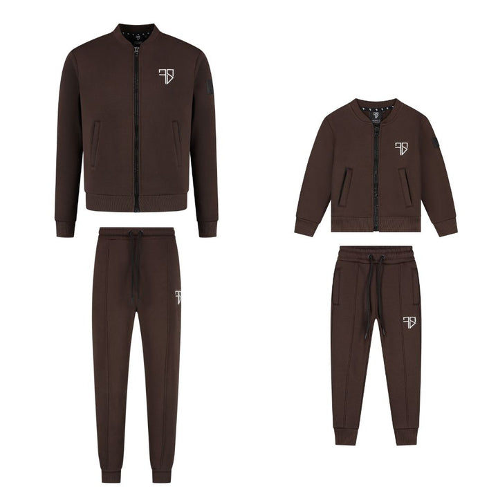 mokka bruin vader en zoon joggingspak