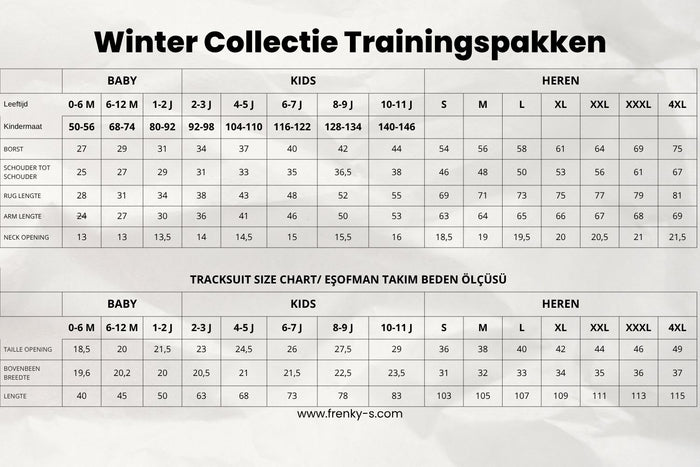 Maattabel NEVIO trainingspak met sweater | grijs - VADER + ZOON