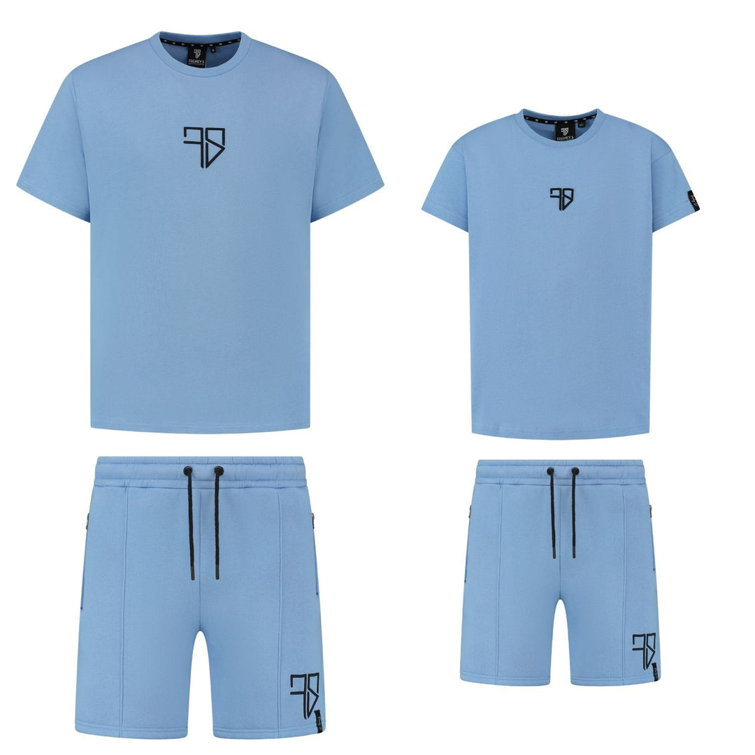 Vader en baby in matching Frenky S summerset in babyblauw