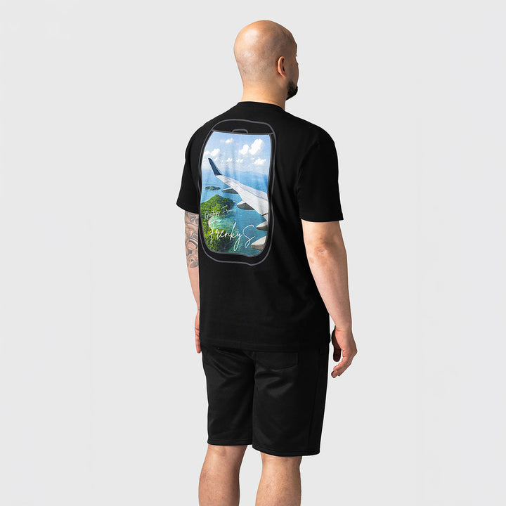 zwart heren t-shirt met travel print
