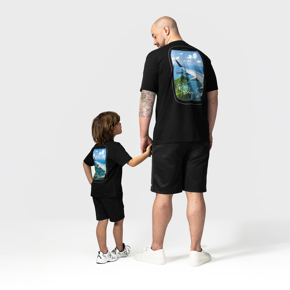 Matching t-shirt vader en zoon zwart TRAVEL rugprint Frenky S