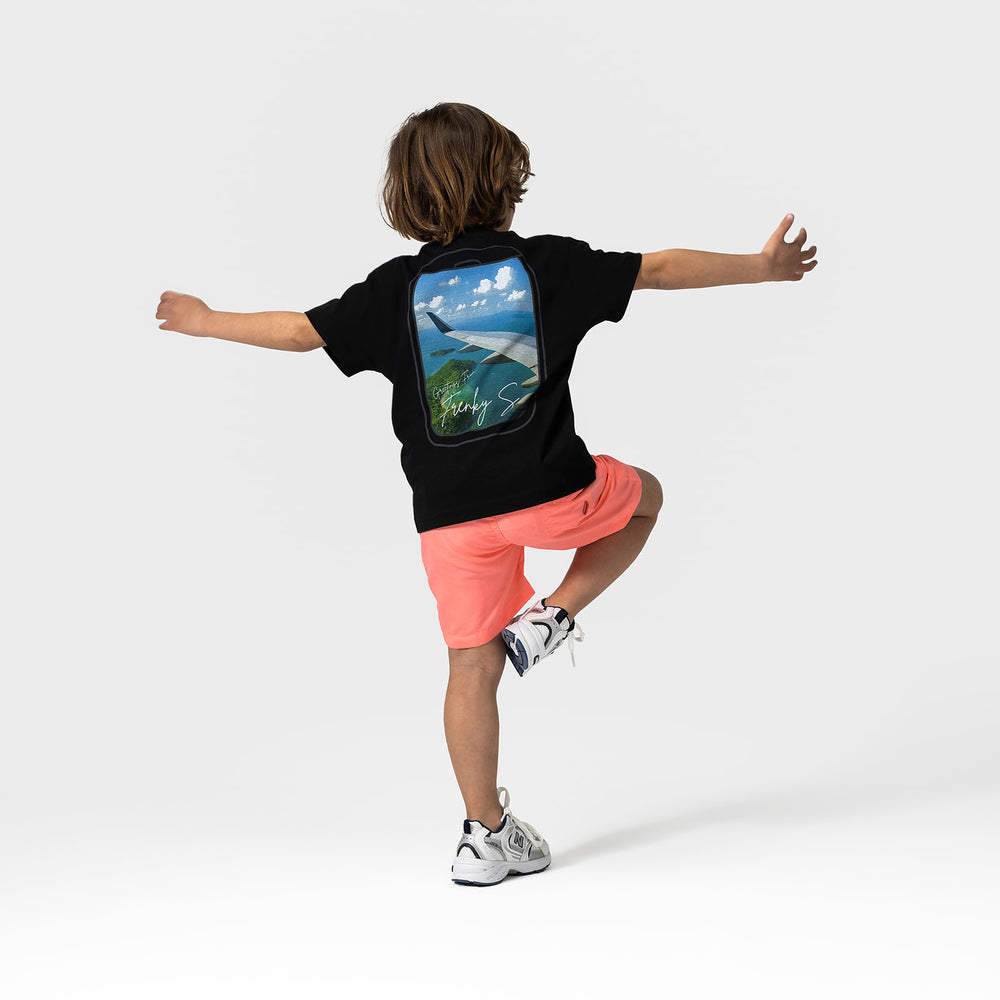 zwart kinder t-shirt met travel print