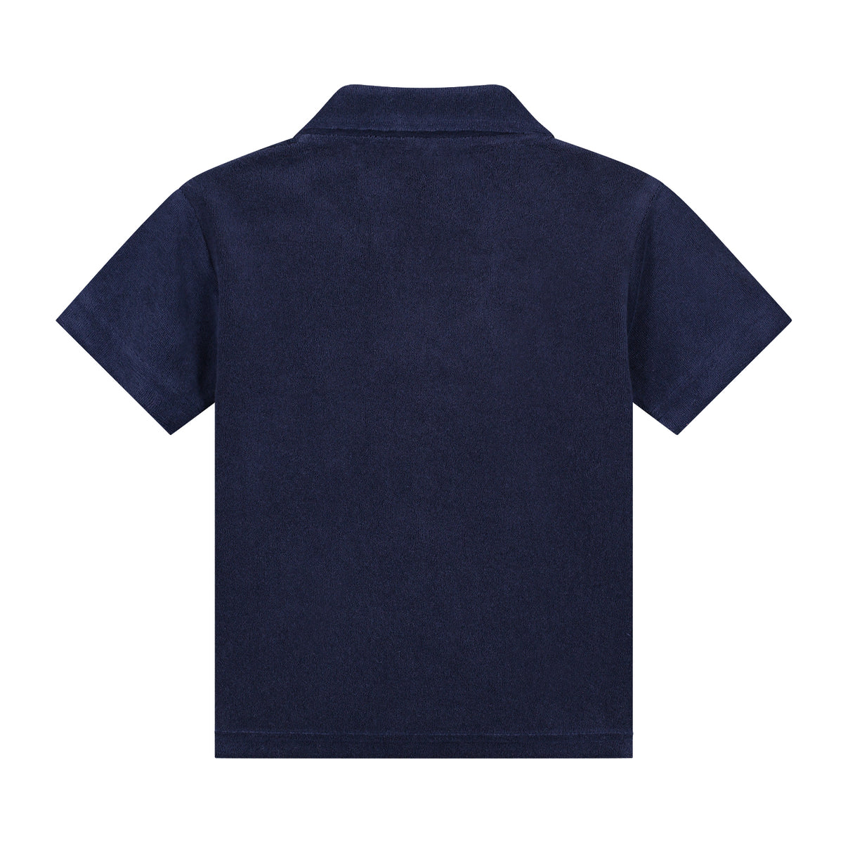 Jongens overhemd navy blauw korte mouw badstof detailopname stof