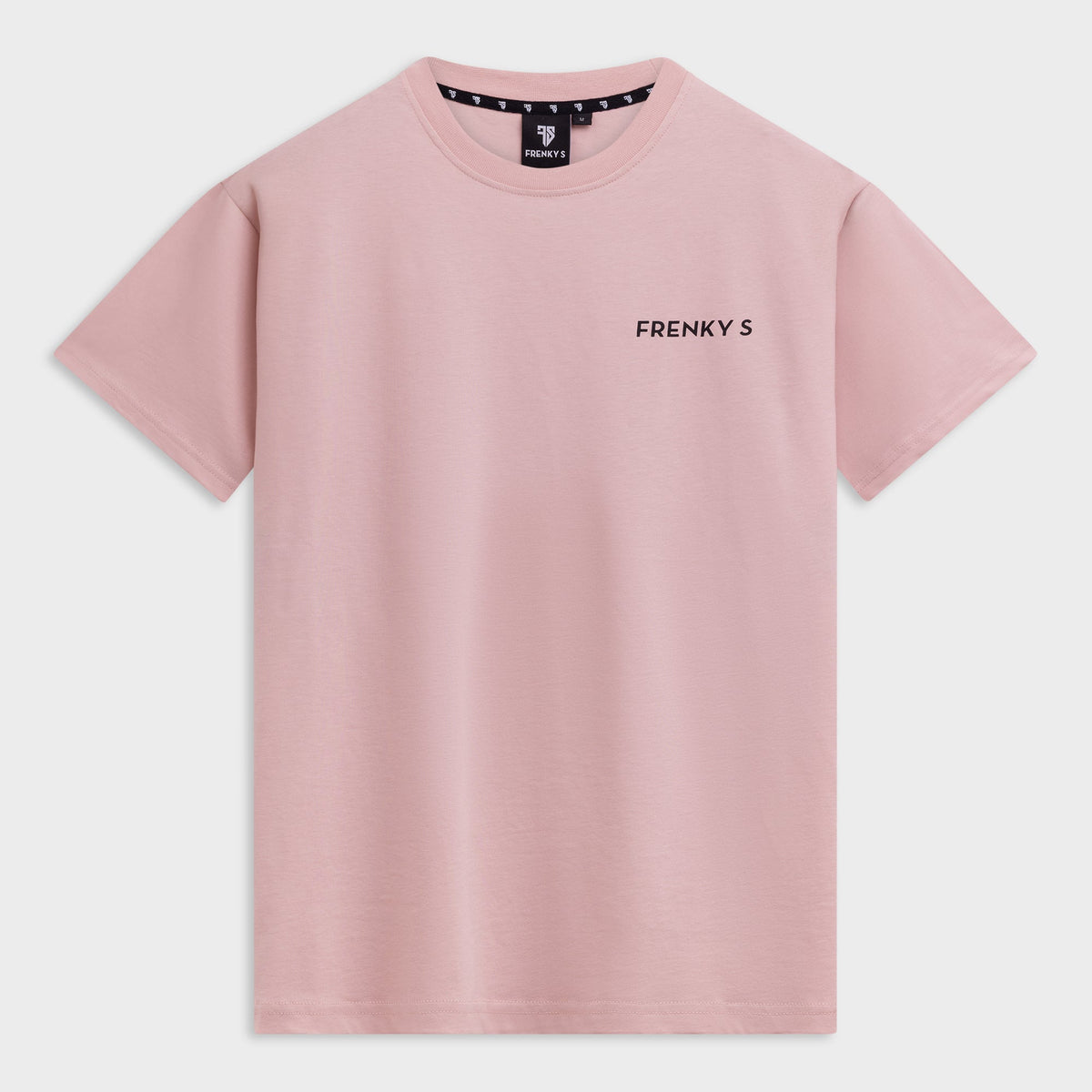 Heren t-shirt zacht roze CURA Frenky S-logo voorkant