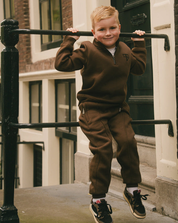Club trainingspak met half-zip | mocca bruin - KIDS