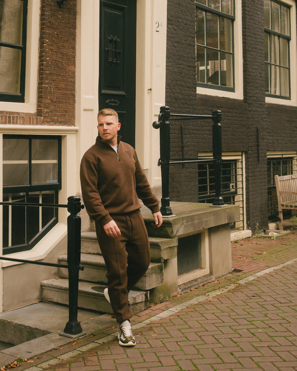 Club trainingspak met half zip | mocca bruin - HEREN