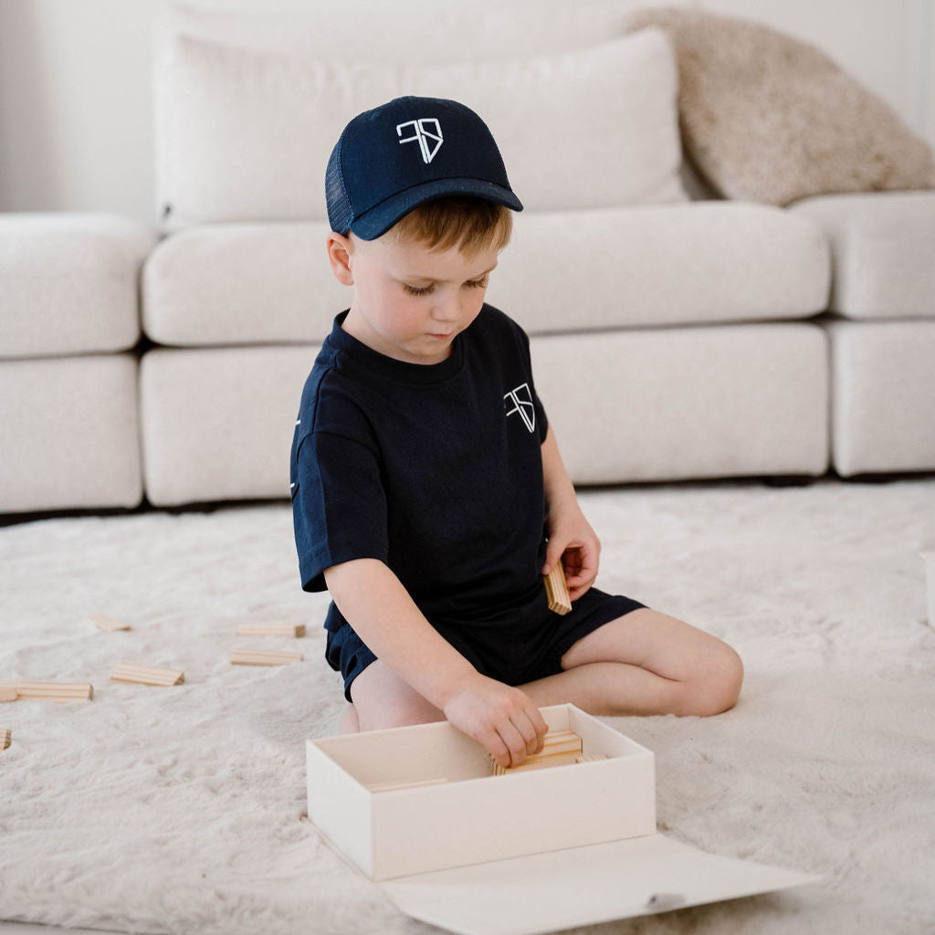 Kinder t-shirt RIO navy blauw plat neergelegd Frenky S