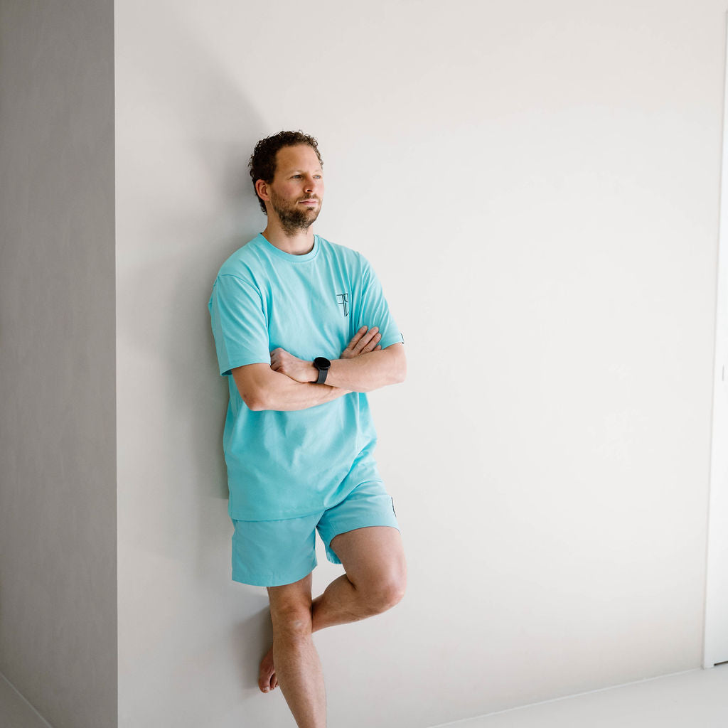 Man in aqua blauw RIO t-shirt heren zomer — Frenky S