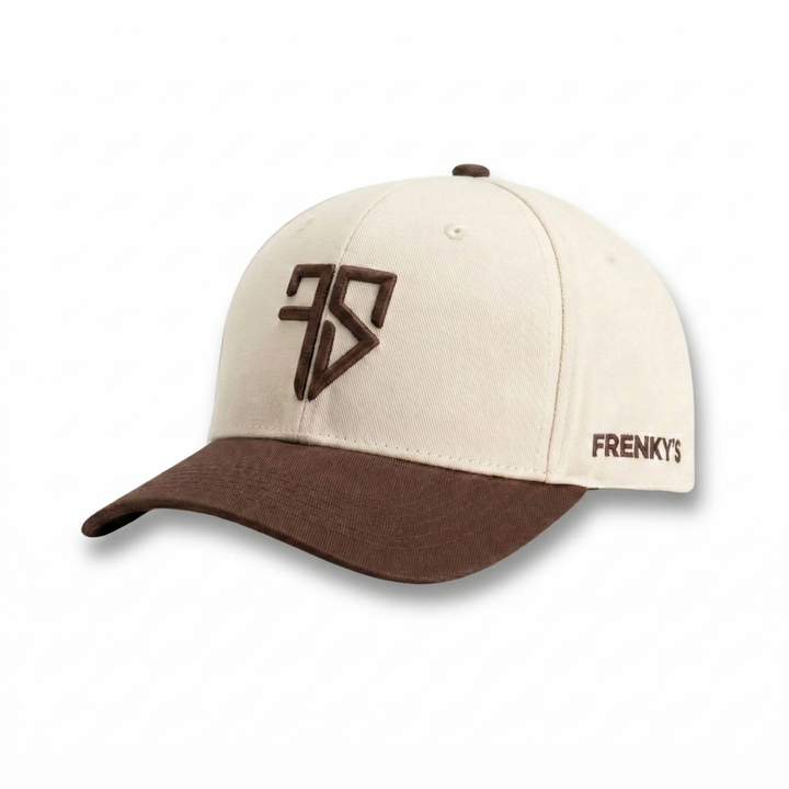 kids snapback baseball pet bruin en crème 51 cm van Frenky S met bruine klep en 3D borduring