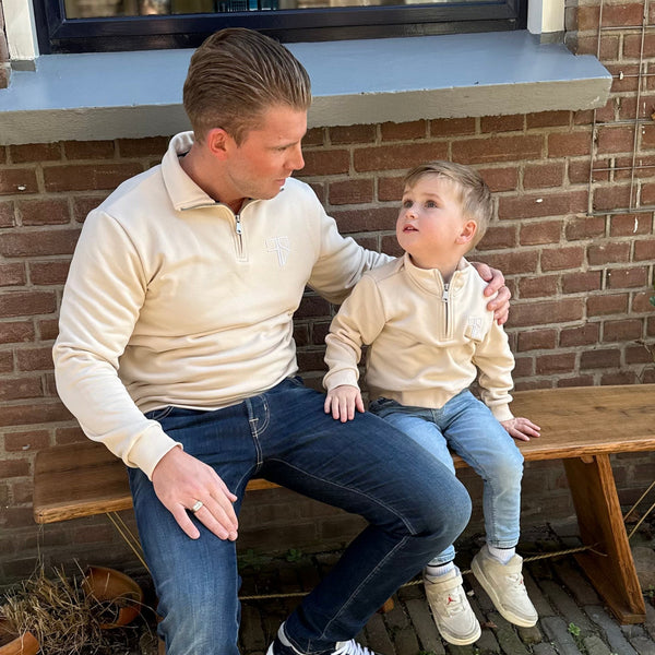 LUNIO Pullover mit halbem Reißverschluss | Beige - VATER &amp; SOHN