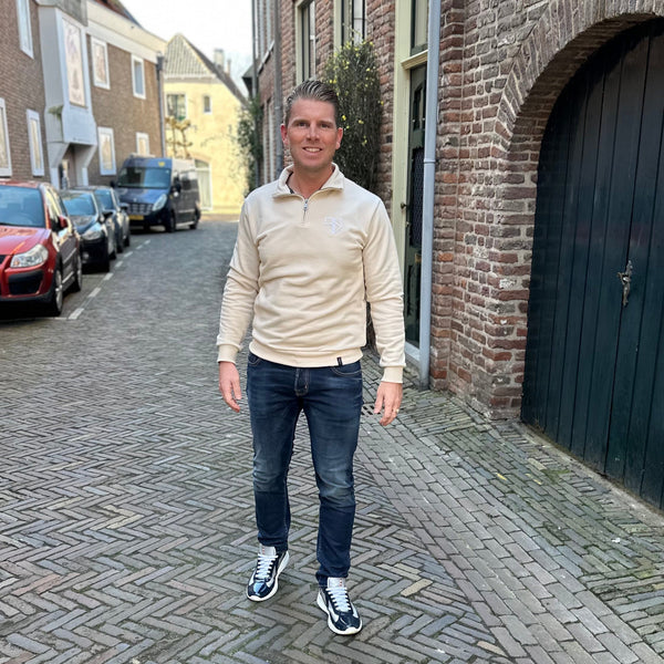 LUNIO Pullover mit halbem Reißverschluss | Beige - Herren