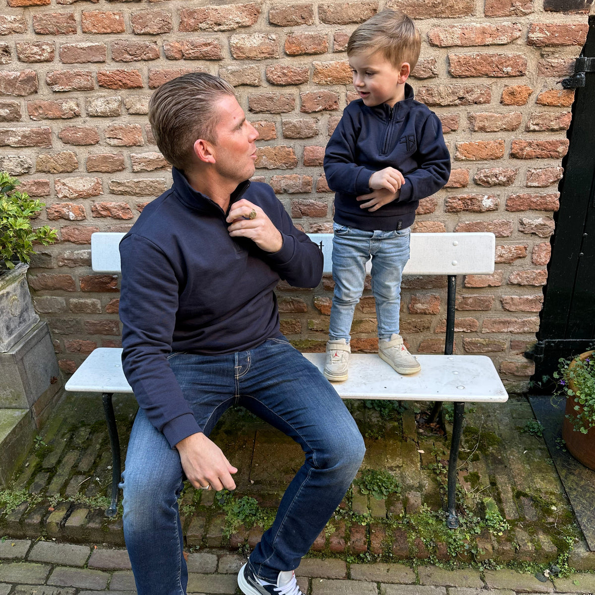 LUNIO Pullover mit halbem Reißverschluss | Dunkelblau - VATER &amp; SOHN