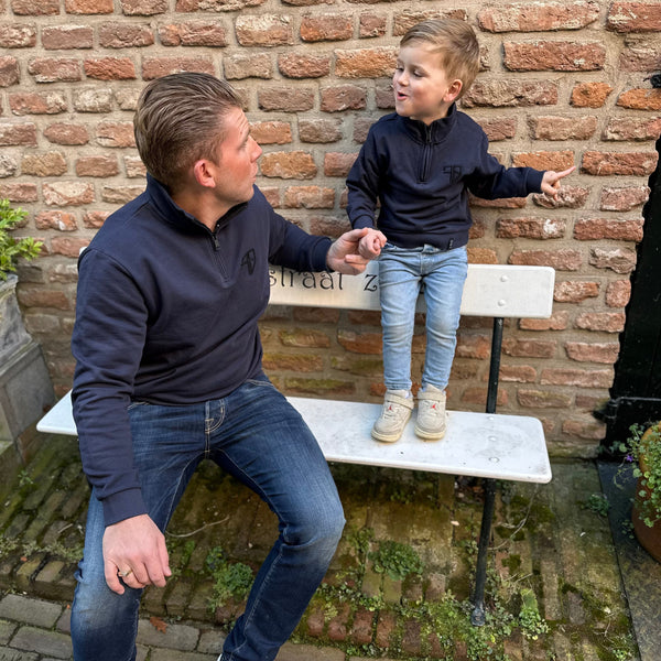 LUNIO Pullover mit halbem Reißverschluss | Dunkelblau - VATER &amp; SOHN