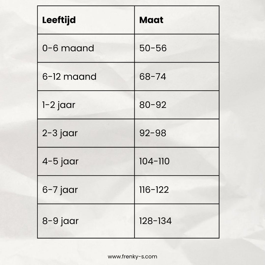 Maattabel EASY short | zwart - KIDS