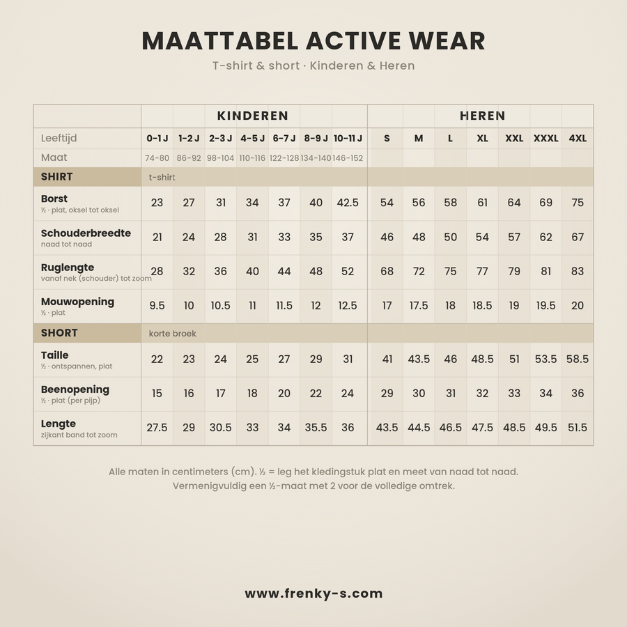 Maattabel Active short + t-shirt | blauw - KIDS