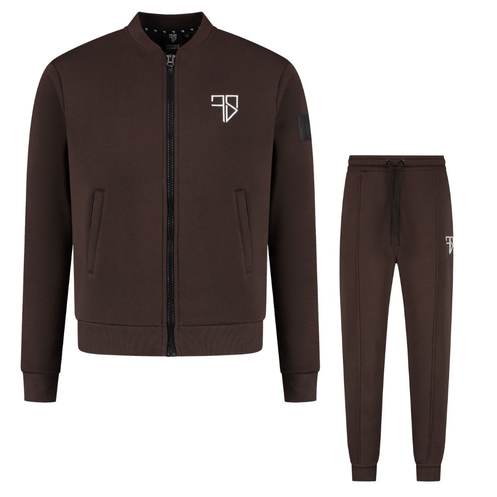 Heren trainingspak mocca bruin Monty vest met rits Frenky S voorkant