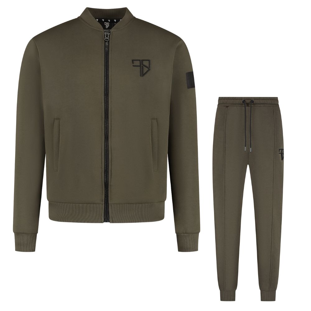 Heren trainingspak army groen Monty vest met rits Frenky S voorkant