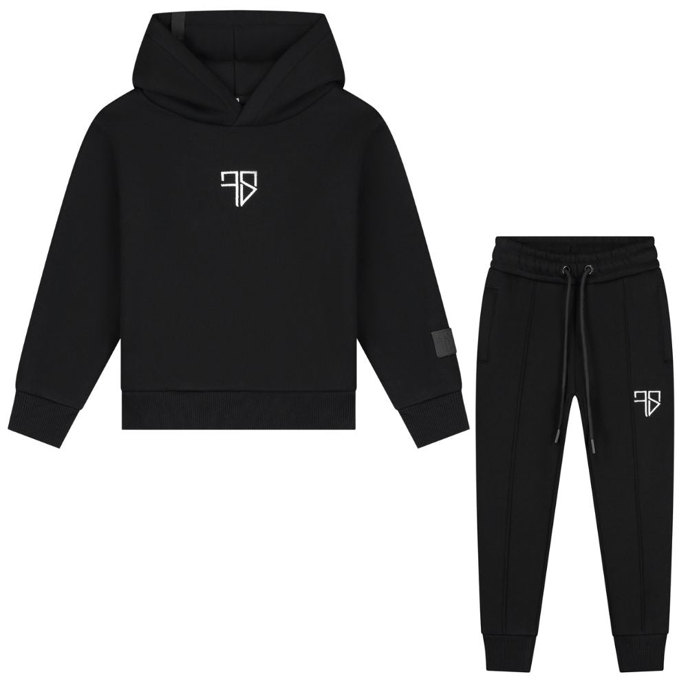 Kinder trainingspak jongens zwart Enzo hoodie witte Frenky S rugbedrukking