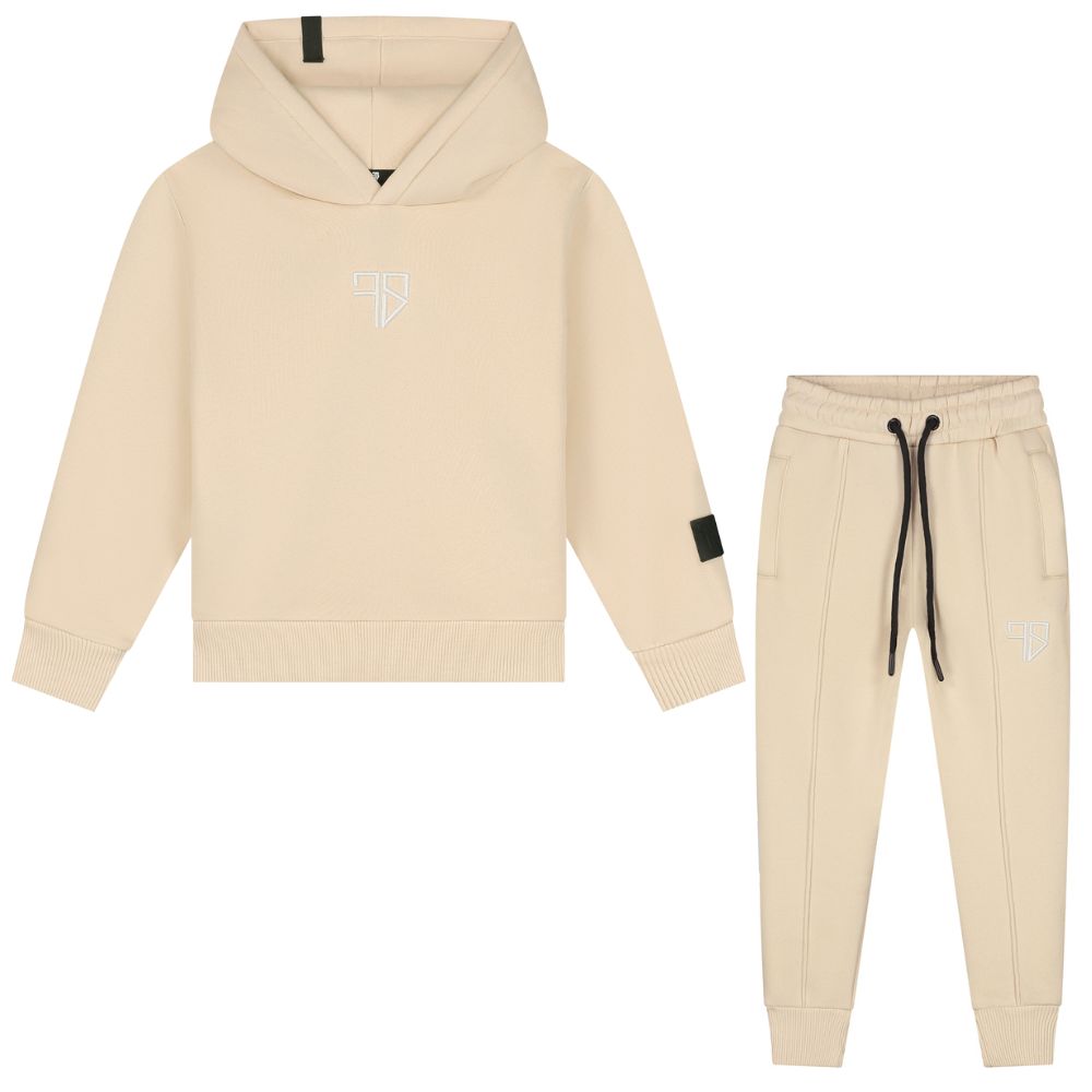 Kinder trainingspak jongens beige Enzo hoodie witte Frenky S rugprint
