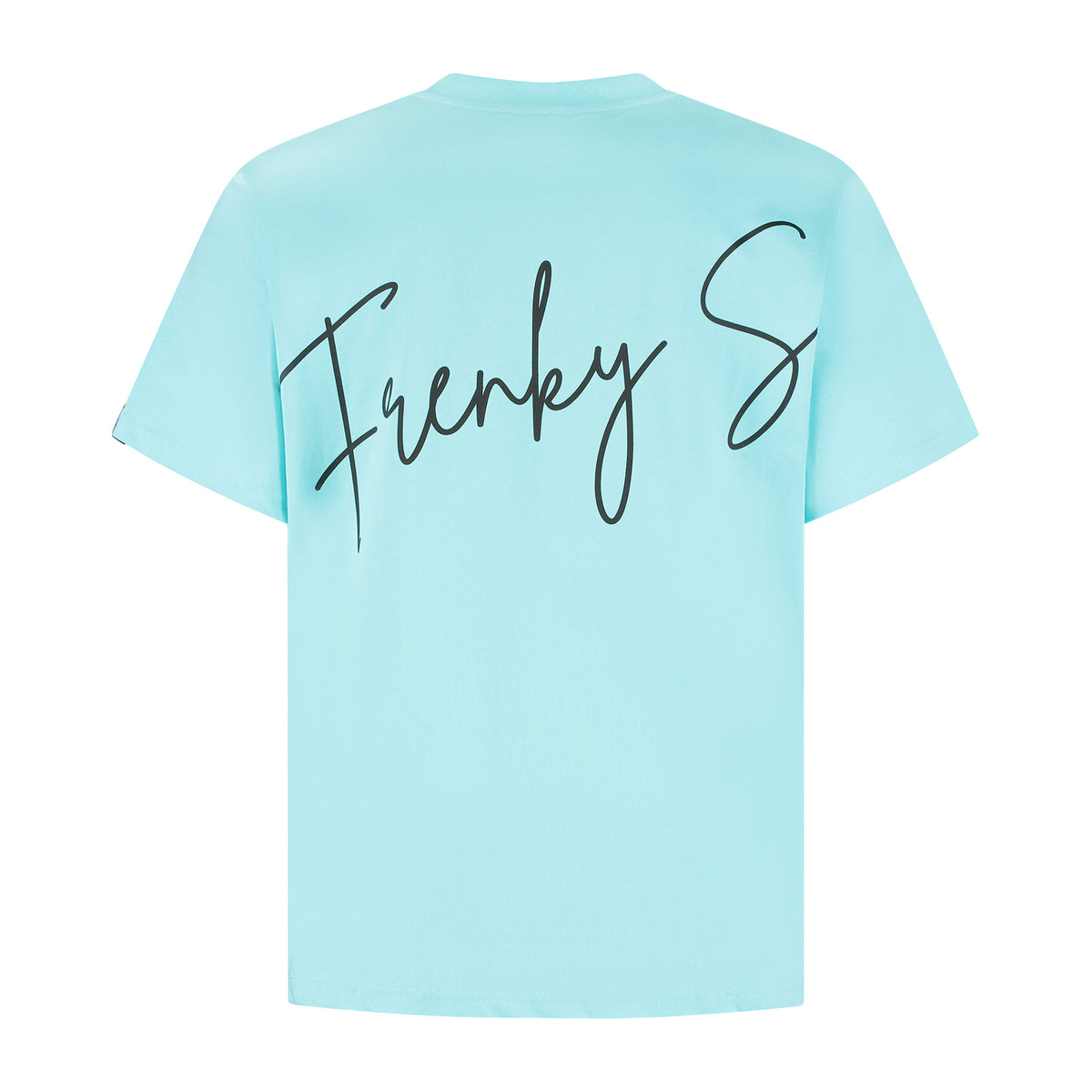 Laserbedrukking detail rug aqua blauw RIO t-shirt heren