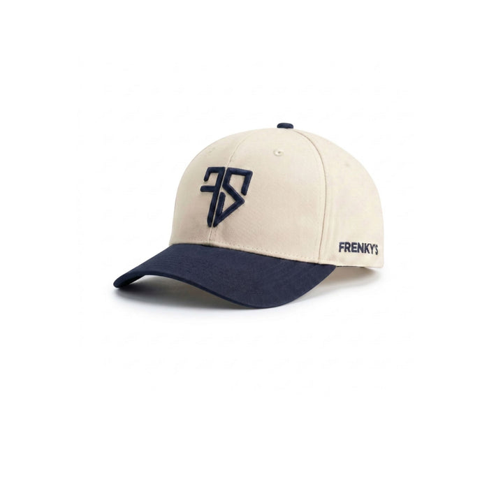 kids baseball snapback pet 51 cm crème met blauwe klep van Frenky S met 3D borduring