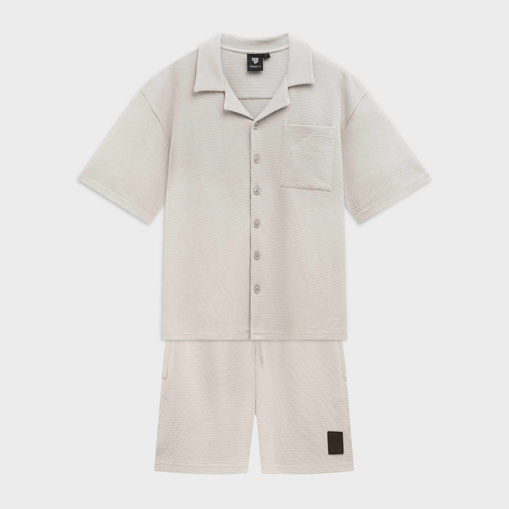 Resort set heren beige cuban collar overhemd en matching short Frenky S