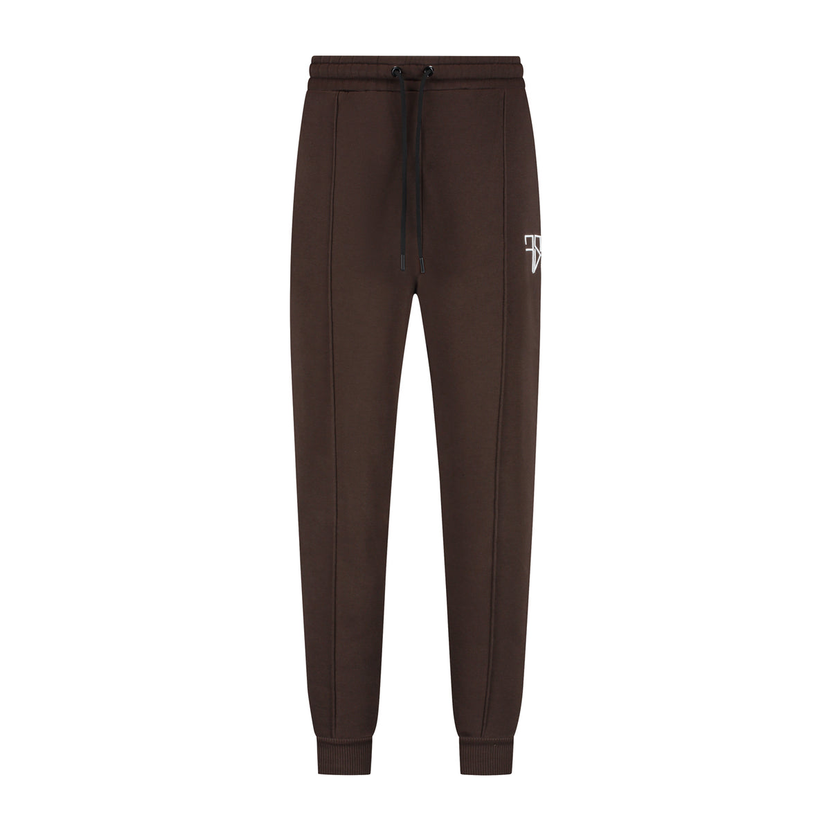 Heren trainingspak mocca bruin Monty broek rubberen logo-patch detail