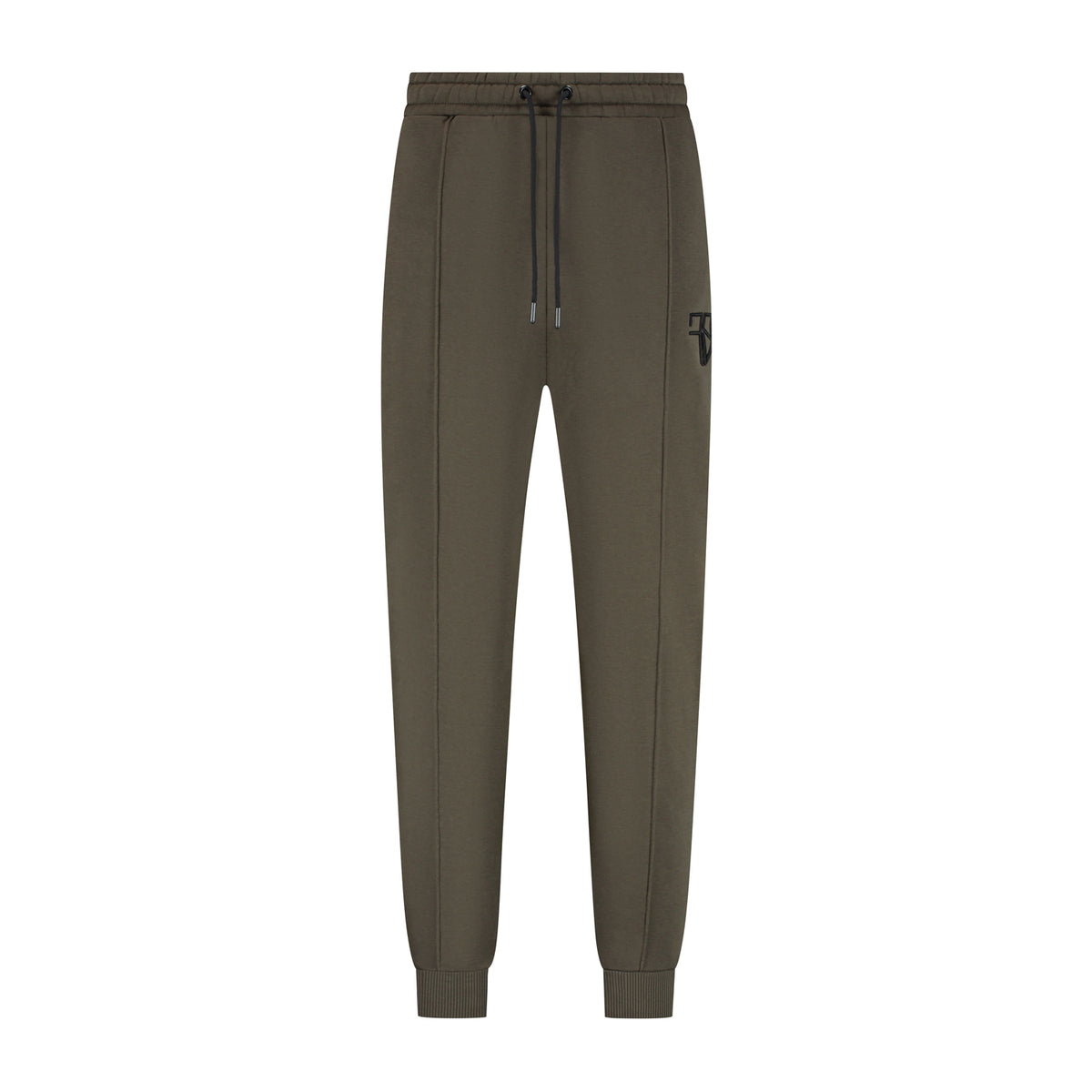 Heren trainingspak army groen Monty rubberen logo-patch broek detail
