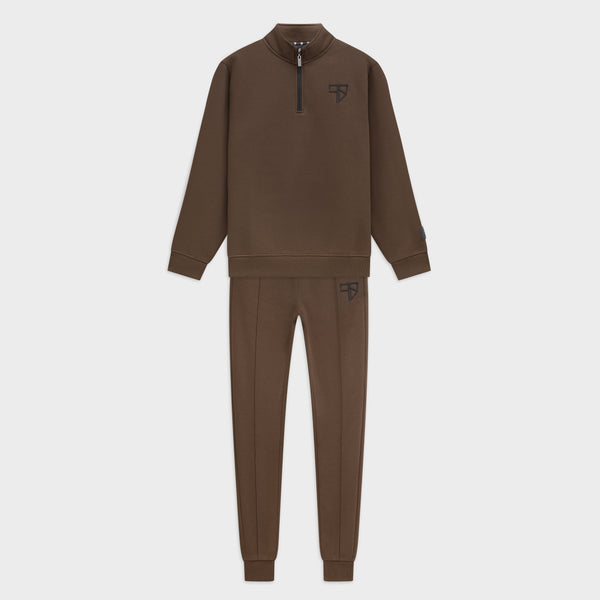 Heren Club Tracksuit mocca bruin: trainingspak met half zip (half zip sweater en pants) van Frenky S