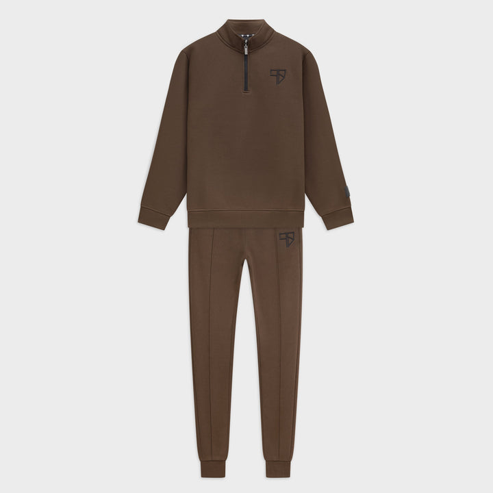 Heren Club Tracksuit mocca bruin: trainingspak met half zip (half zip sweater en pants) van Frenky S