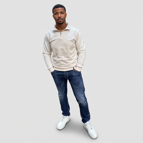 Lunio halfzip sweater beige heren
