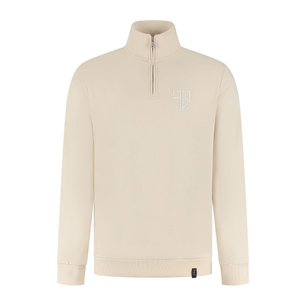 Halfzip sweater heren beige Lunio korte rits hals Frenky S voorkant