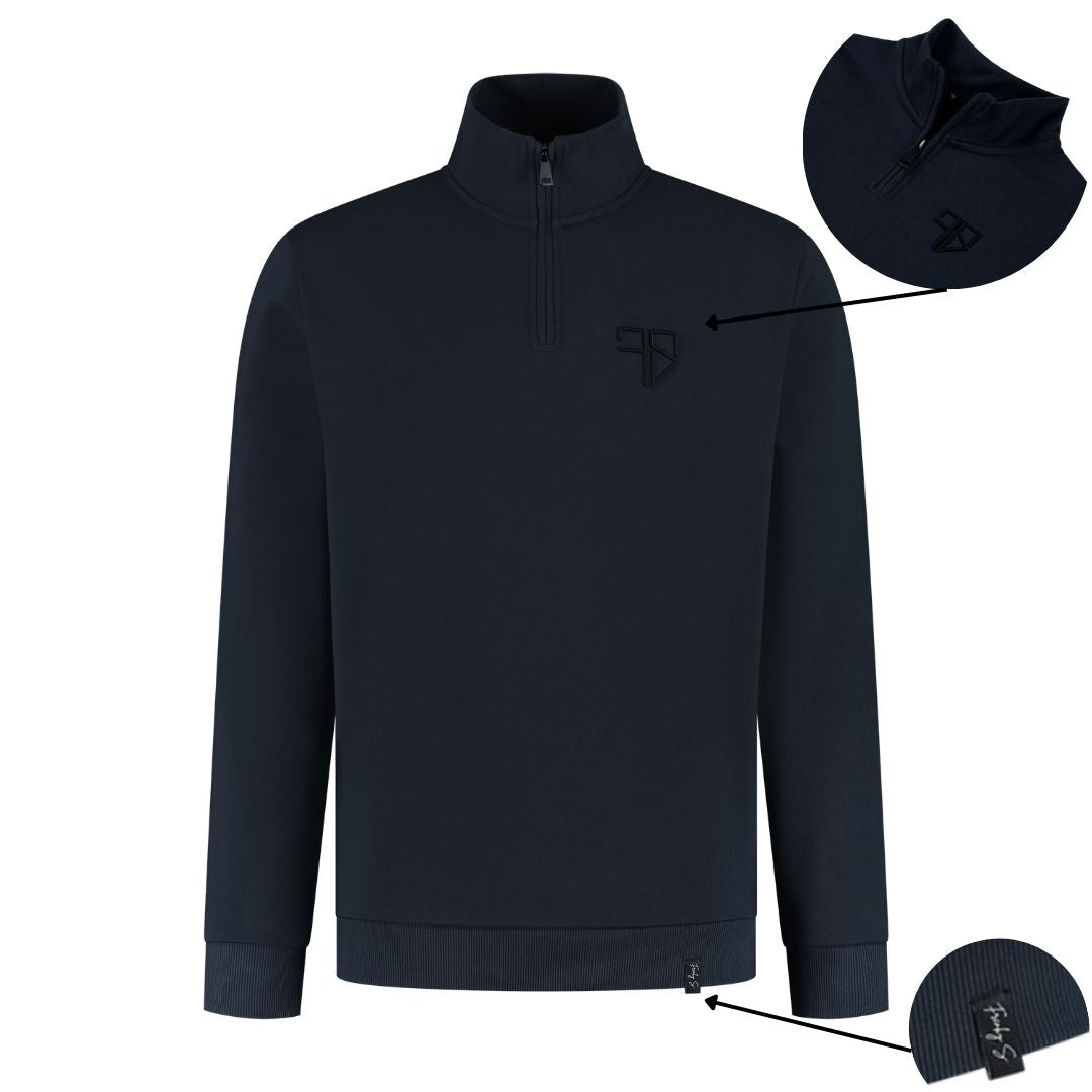 Halfzip sweater donkerblauw heren Lunio achterkant Frenky S logo
