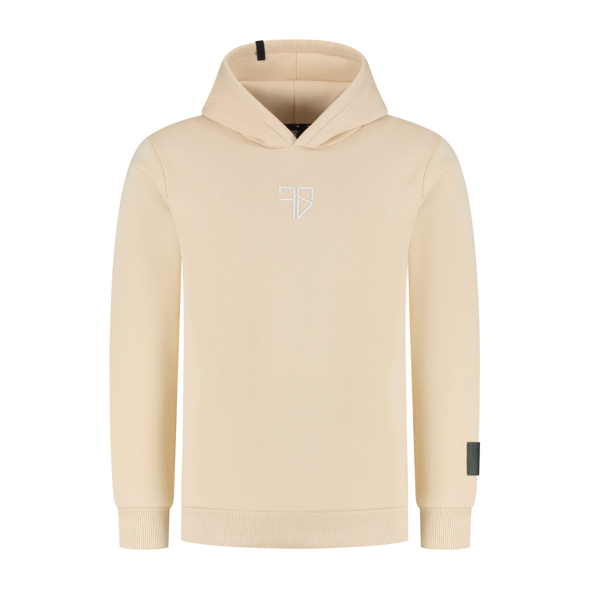 Vader en zoontje beige Enzo hoodie achterkant witte rugprint matching