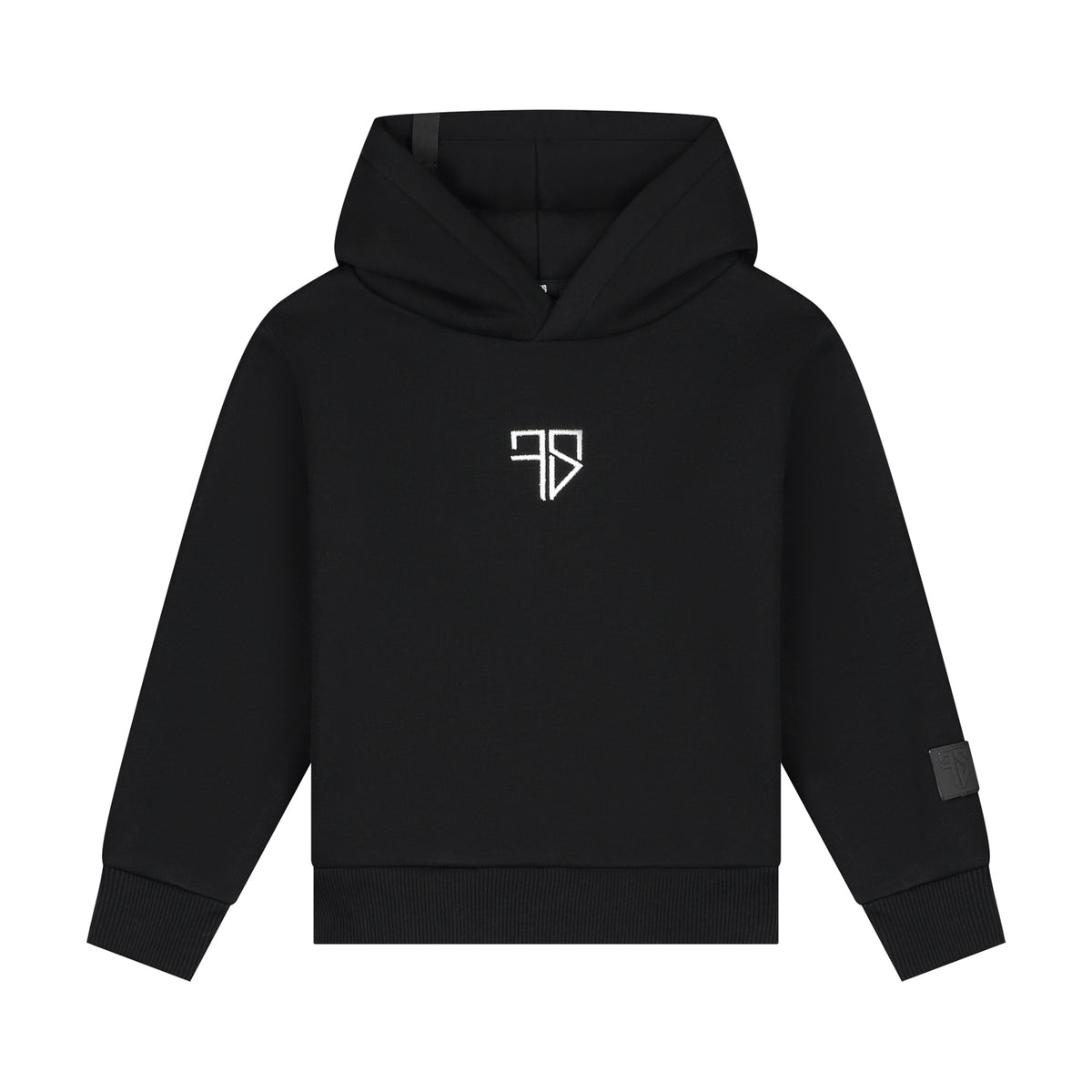 Zwart kinderpak Enzo hoodie achterkant witte rugprint volledig zichtbaar