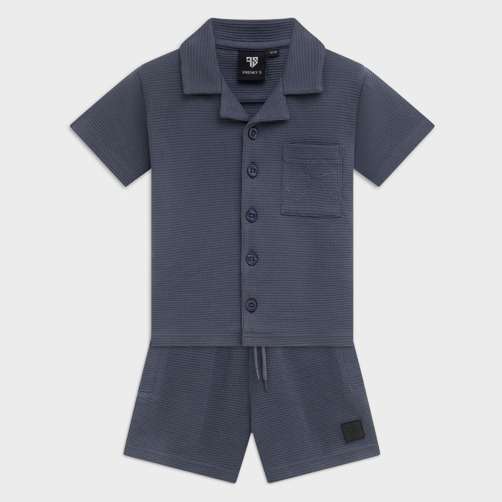 Kinder resort twinset blauw cuban collar overhemd en short Frenky S