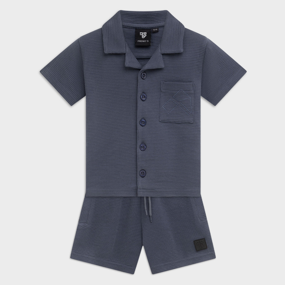 Kinder resort twinset blauw cuban collar overhemd en short Frenky S