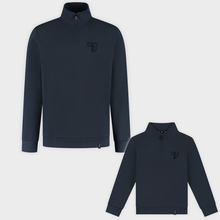 LUNIO Pullover mit halbem Reißverschluss | Dunkelblau - VATER &amp;amp; SOHN